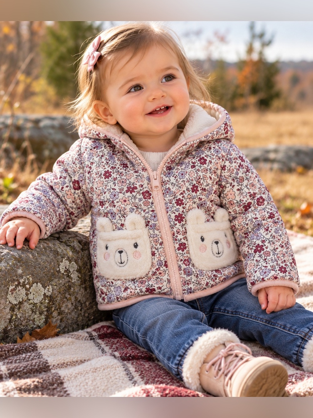 🌸 Penelope Mack Floral Hooded Baby Jacket | 12M | Bear Pockets